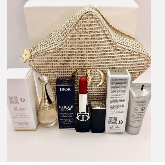 Dior Gold Star Pouch Make Up Bag 4pc Makeup Skincare Set Limited Edition NIB - Picture 2 of 12